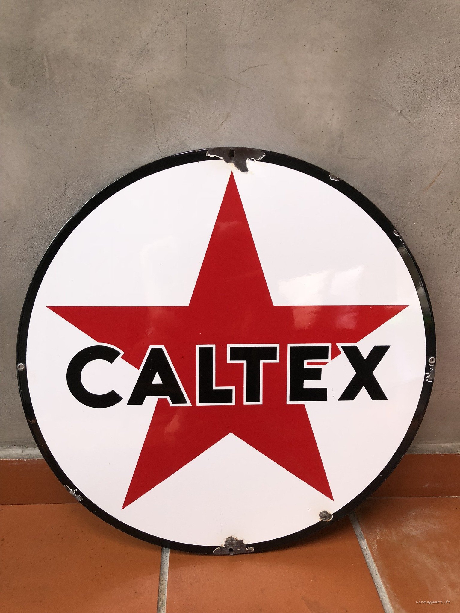 Plaque émaillée vintage CALTEX – Étoile rouge